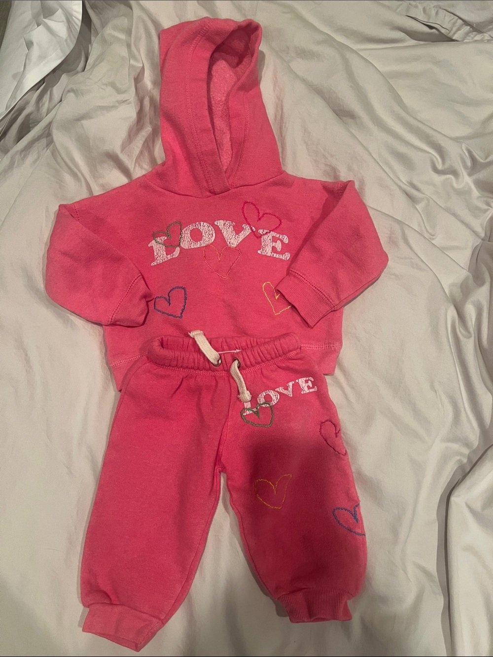 Girls' Pink 'Love' Hoodie & Joggers Set 6-12 months EUC